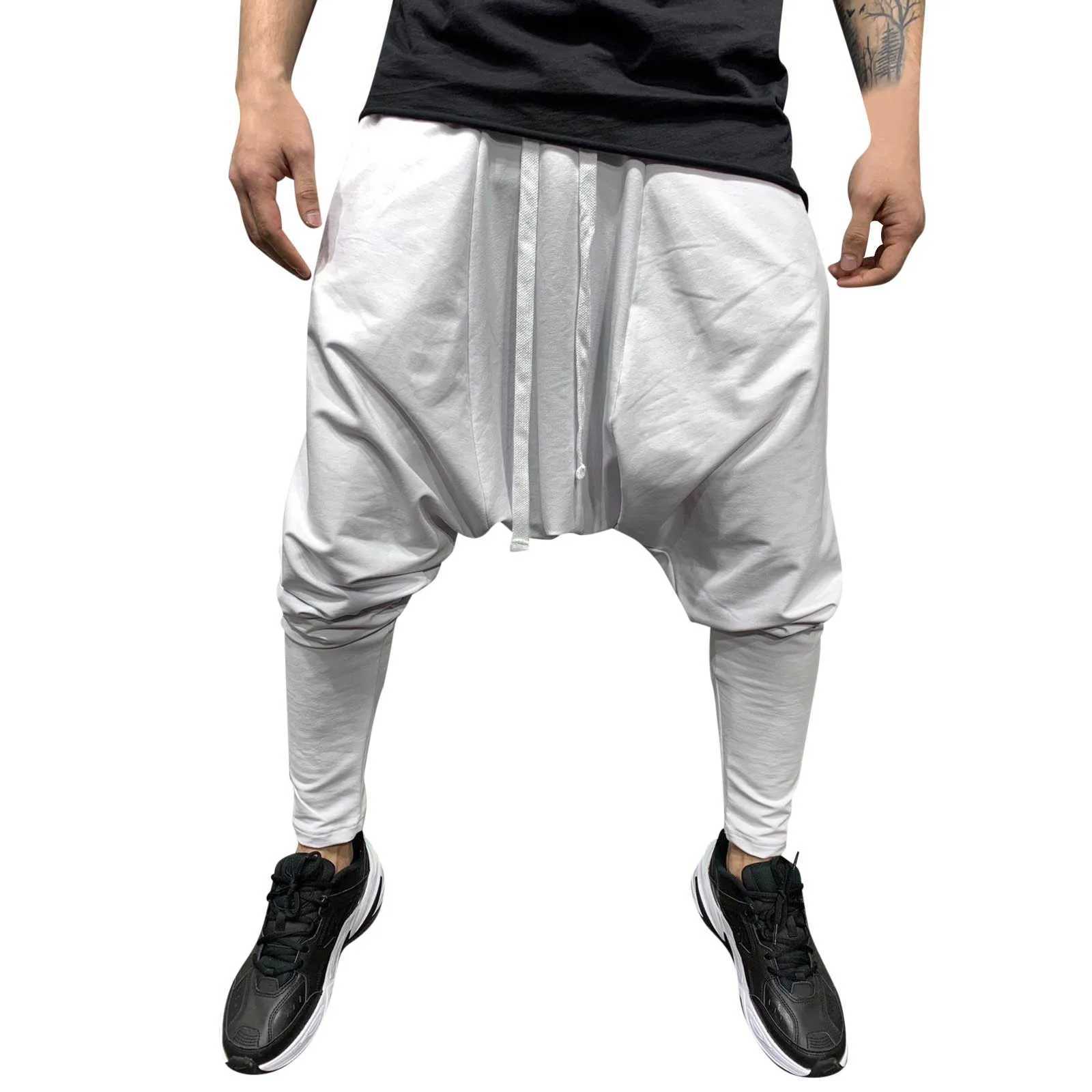 Mens Hip Hop Trend Pants Loose Solid Color Harlan Cropped Trousers Street Sports Casual Drop-Crotch Trousers For Man Mens ClothingXJ250303