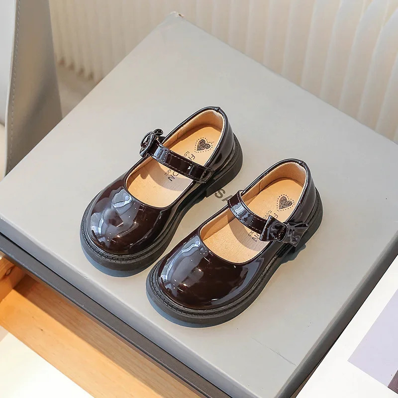 Girls PU Leather Shoes British Style Baby Fashion Casual Flats Student Black Loafer 250303