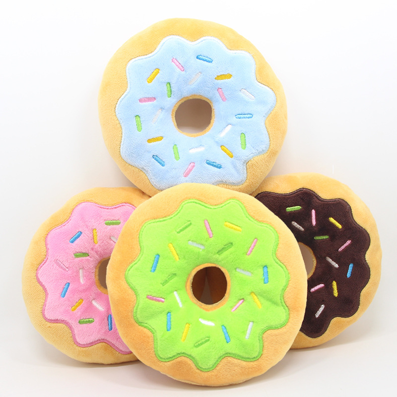 Donutz Stuffed Dog Toys, Keep Them Busy Squeaky Pet Toy, Chew Toy with Crinkle, Soft Plush Puppy Products, Funny Food Toy Donut for Medium and Large D