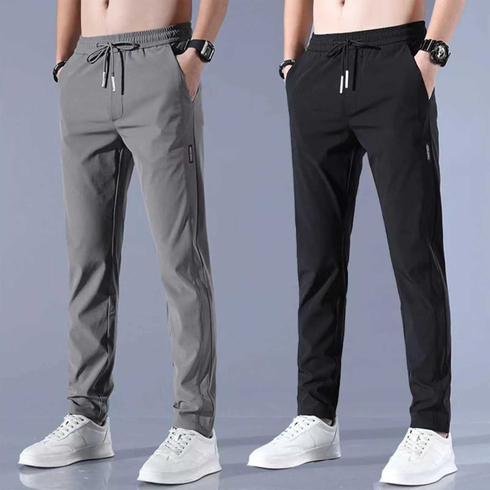 Mens Fast Dry Stretch Pants Ice Cool Breathable Drawstring Running Jogger Sweatpant With Pockets Mens Clothing Mens PantsXJ250303