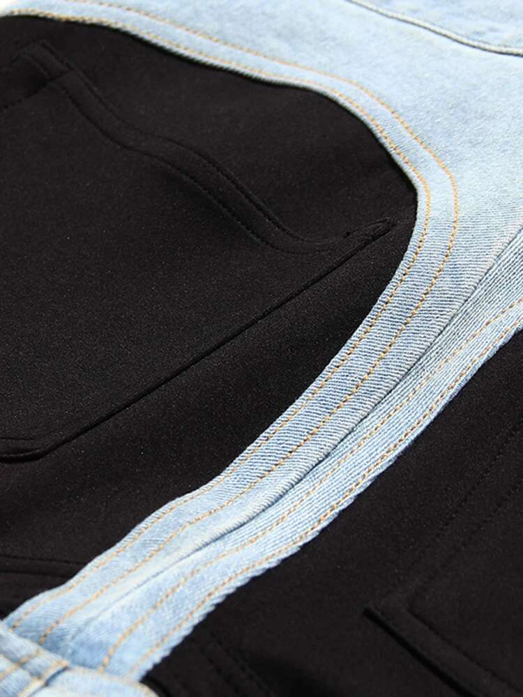EAM High Waist Blue Color-Block Pockets Long Pencil Jeans New Loose Women Trousers Fashion Tide Spring Autumn 2025 Wt05205