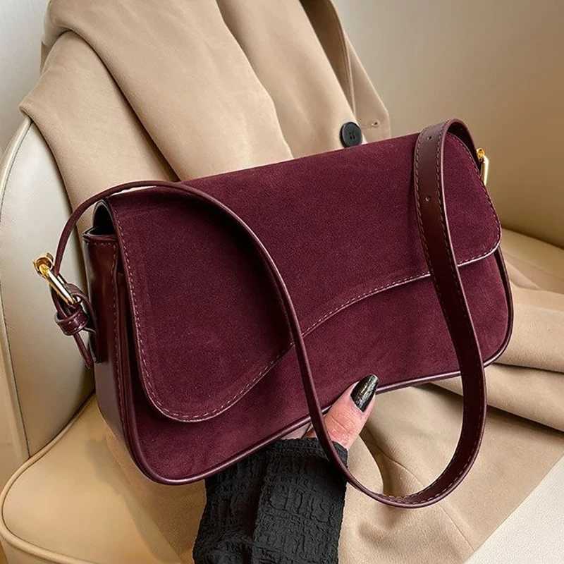 Wine Red Square Bag For Women Autumn Winter Simple Suede Leather Crossbody Bags Ladies Casual Commuting Single Shoulder Purse Z250303