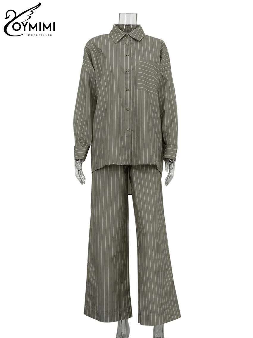 Fashion Khaki Print 2 Piece Sets Women Outfit Elegant Long Sleeve Pockets Button Shirts And High Waist Straight Pants Set