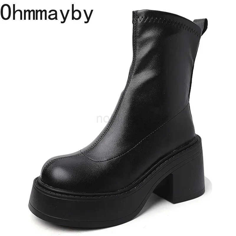Winter Platform Ankle Boots For Wen Fion Side Zippers Short Boots Fem Elegant Square High Heel Wens Mordern Botties Z250304