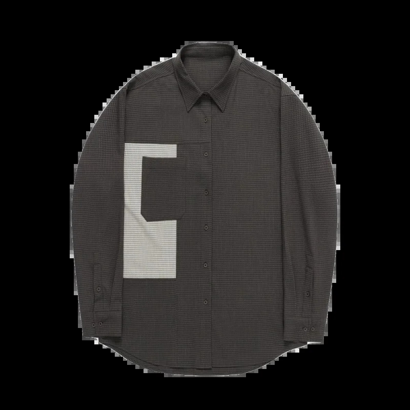 Mens clothing fashion retro plain patch work casual button up shirt Spring and Autumn mens long sleeved lapel loose top 250227