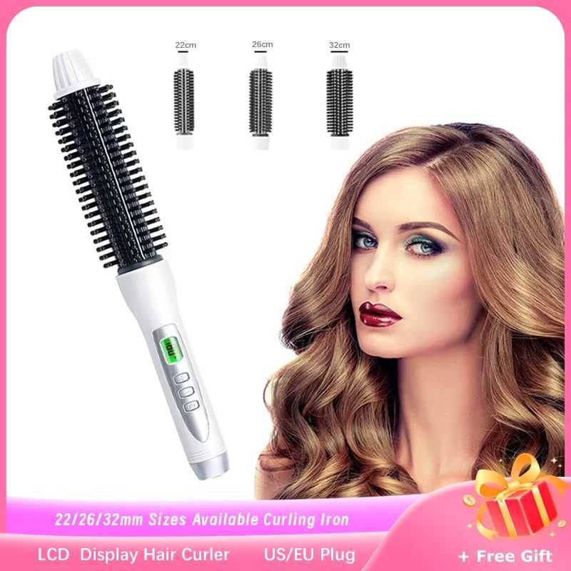 Curling Irons Curler hot brush straight hair electric brush curling iron LCD display hair styling device 22/26/32mm z250304