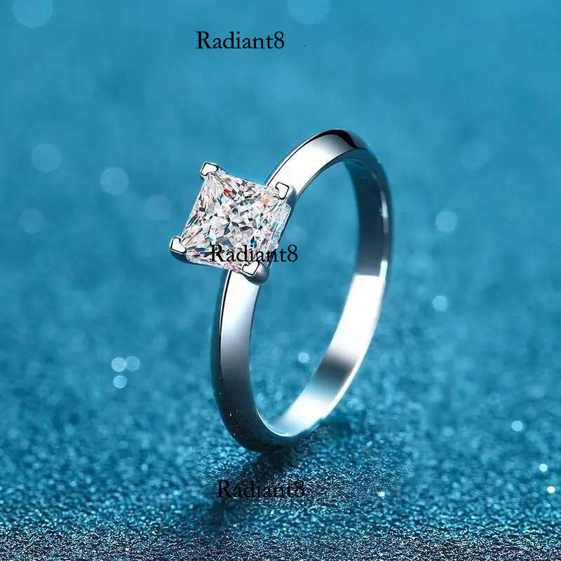 Knobspin Pricess Cut Moissanite Ring Sterg Sliver 1CT 2CT D VVS1 Lab Dia with GRA Fine Wedding Rings for Women