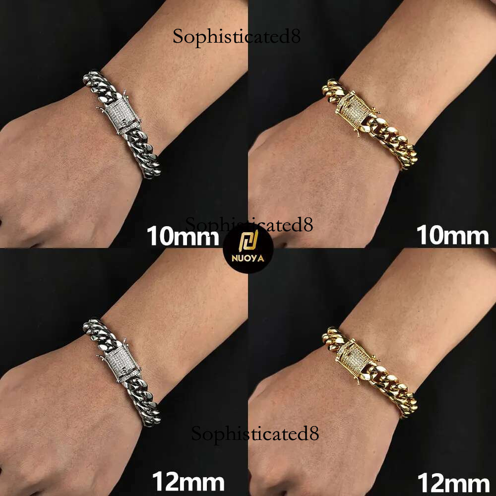 6/8/10/12/14/16MM Hip Hop Rock Zircon Clasp Cuban Bracelets For Men Stainless Steel Jewelry