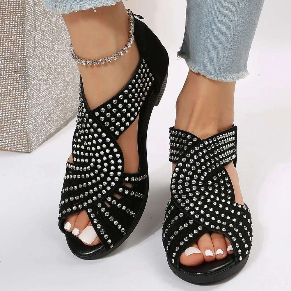 fashion 2025 new comfortable dance sandals rhie zipper crystal indoor women's open-toe shoes