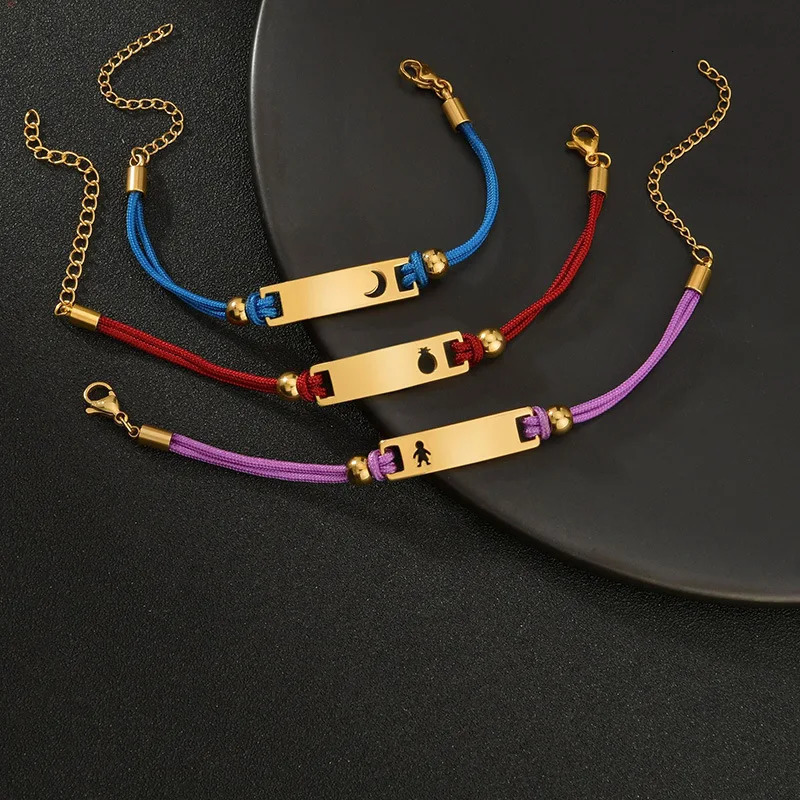 Lateefah Color Rope Childrens Curved Card Engraved Bracelet DIY Personalized Bracelet 250304