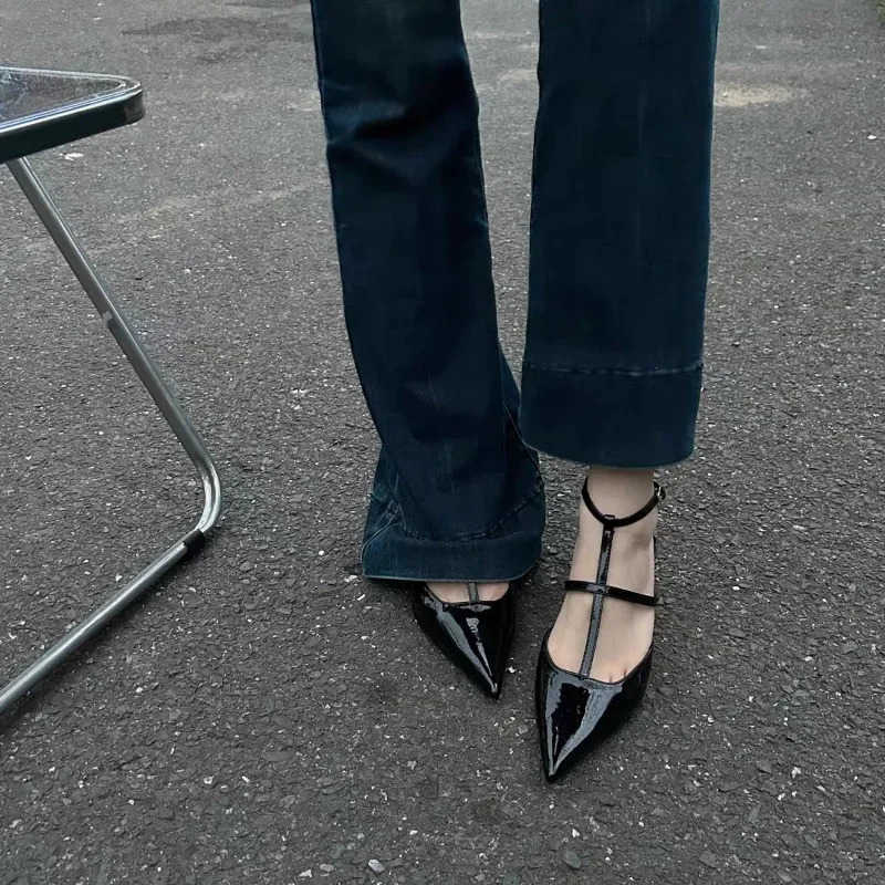Wens Sandals Summer New Low Heel Pointed Thin Strap Buckle Slippers Fi Temperament Cmuter Heel Sandals Z250304