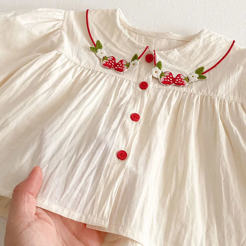 Milancel Spring Girls Clothing Set Childrens 0-5T Embroidered Strawberry Shirt Jeans Childrens Clothing 250304