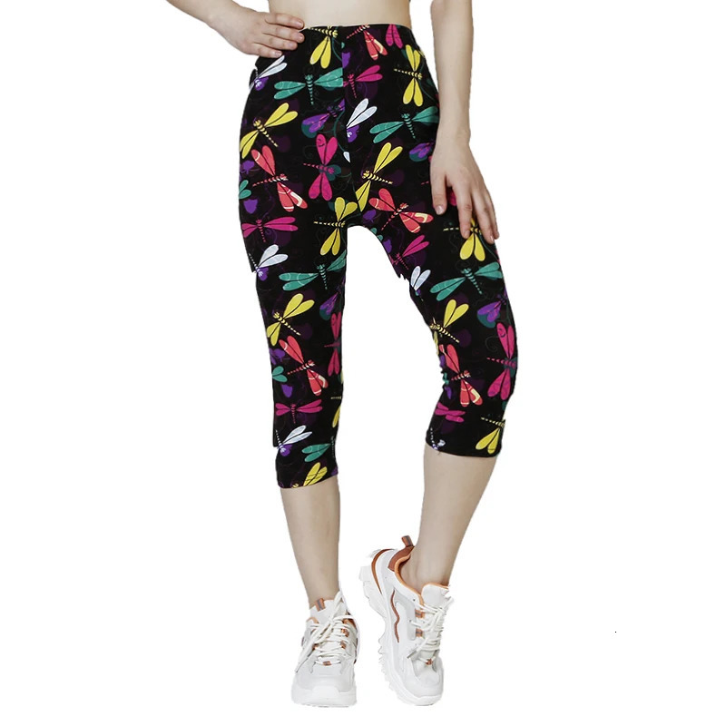 K468 Colored Dragonfly Printed Leggings for WOMENS Gym Sports Summer WOMENS Capris Casual WOMENS Pants 250303