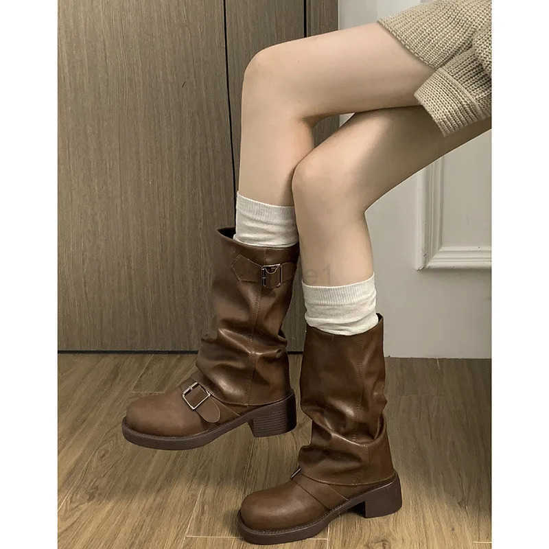 2024 Fion Round Toe Ladies Elegant Pipe Short Boot Shoes Wens Footwear Heeled Cfortable Winter New Wan Biker Boots Z250304