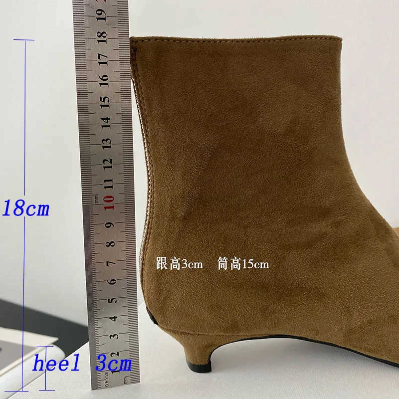 Fion Zippers Wen Ankle Boots With 3cm Heel Shoes Designer Flock Footwear Pointed Toe Ladies Modern Short Booties Shoes Z250304