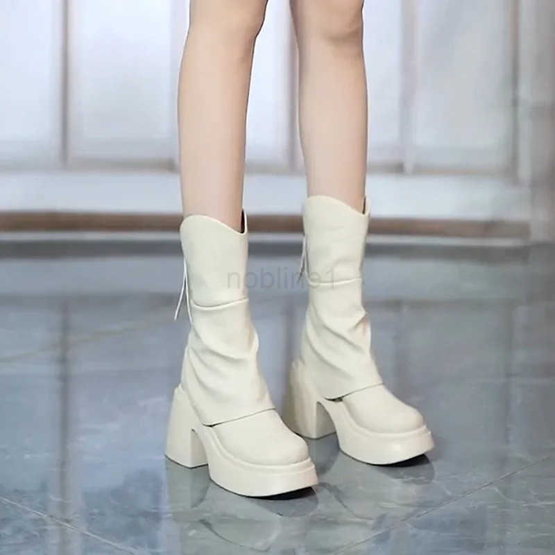 Leather Short Boots for Wen Autumn Winter New Wen Shoes Round Toe Chunky Heel Boots Zipper Ankle Boots Fem Platform Shoes Z250304