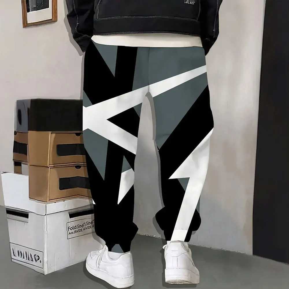 2024 New Fashion Geometric Print Sweatpants Mens Large Size Loose Casual Pocket Drawstring Sweatpants Winter Thick Warm PantsXJ250303