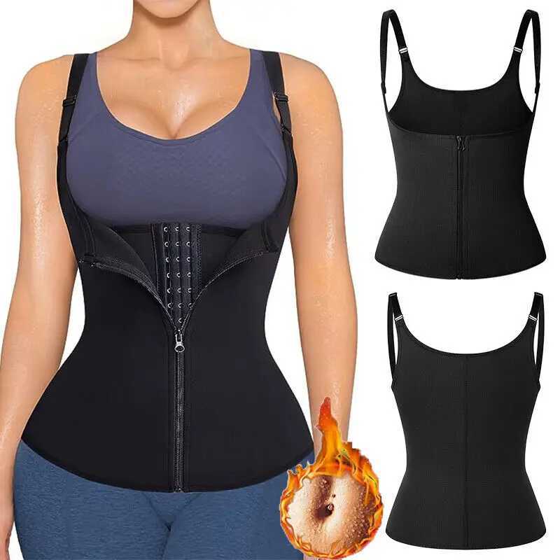 Womens Waist Trainer Sauna Sweat Vest Corset Body Shaper Neoprene Shapewear Gym Workout Tank Top Black Slimming Top with ZipperXJ250304