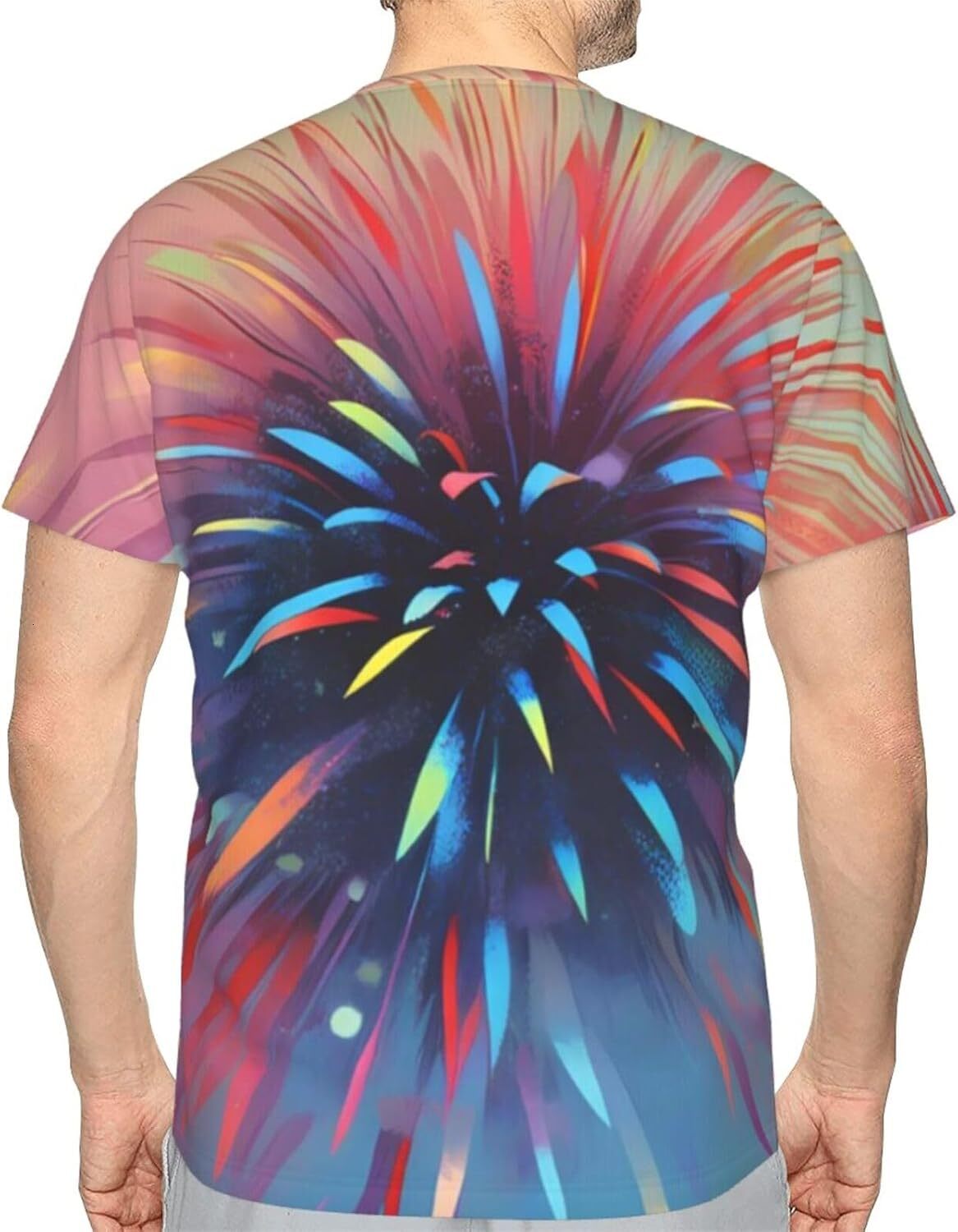 Mens T shirt Colorful Fireworks 3D Graphic T-Shirt for Men and Women - Exploding Fireworks Trendy Casual Soft Comfort Crew Neck Tee tee Casual tops su