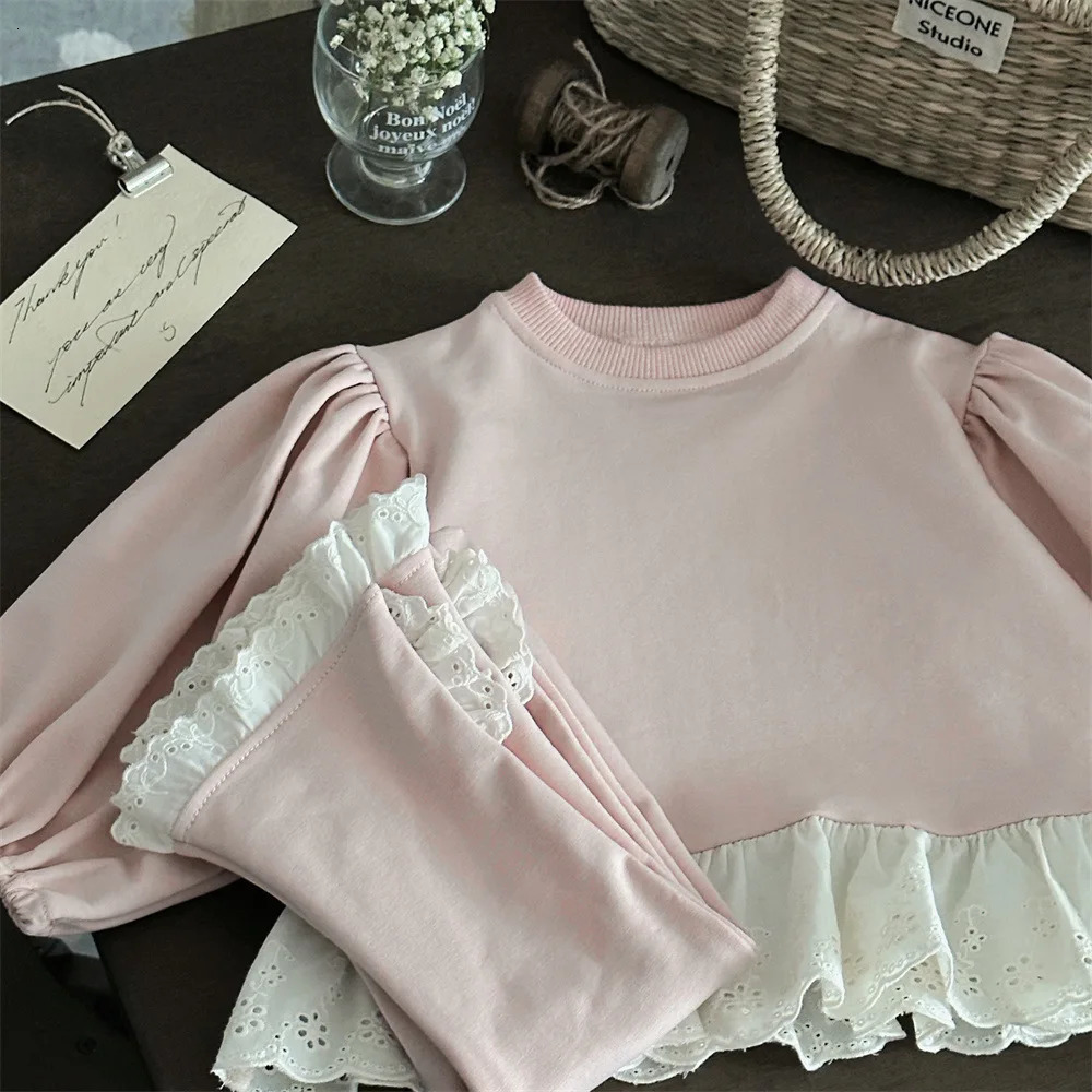 Spring Baby Girl Long Sleeve Clothes Set Cute Lace Sweatshirt And Pants 2pcs Suit Infant Versatile Casual Outfits 250304