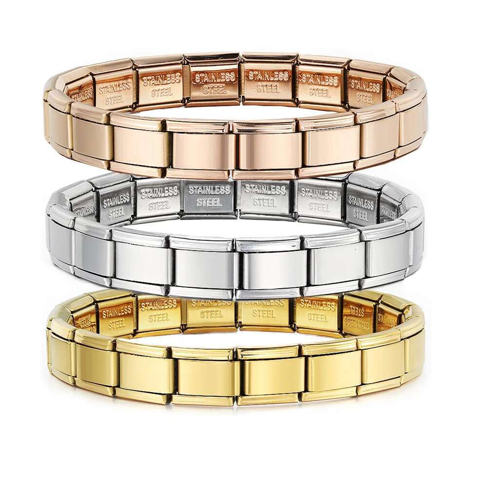 9mm Width Italian Charm Bracelet Fashion Stainless Steel Bangle Elastic k Chain High Quality Factory DIY