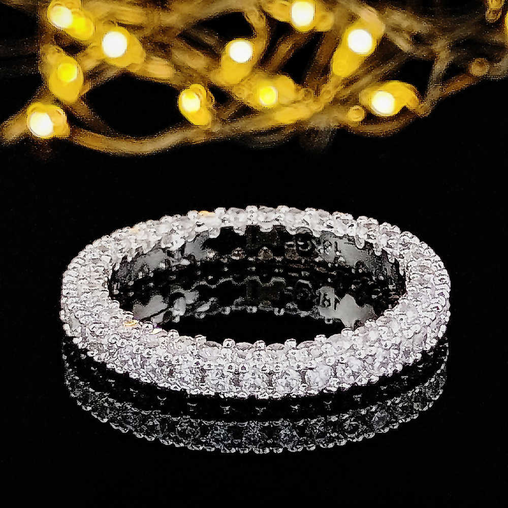 Couple Rings Product Three Rows Diamond Micro Inlaid Womens Ring Plain Circle Shein Straight r5517 H25303