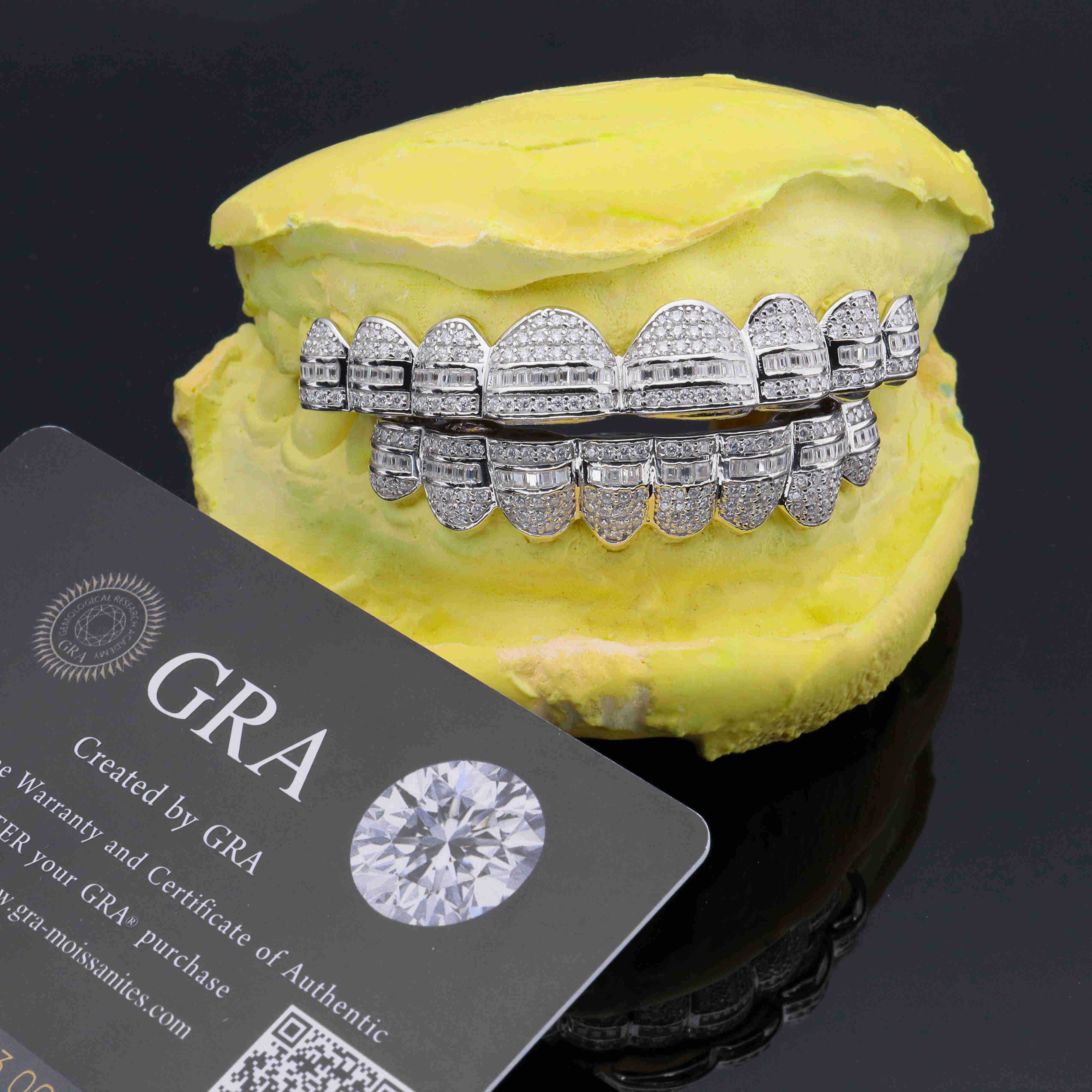 Moissanite Grillz Custom Hip Hop Jewelry 18K Gold Plated Teeth Invisible with Princess Cut 925 Silver VVS Mossanite Jewelry