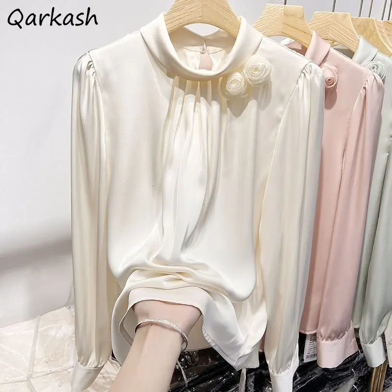 M-3XL Solid Shirt Womens Bag Tempered Elegant Minimalist French Comfortable Mild Chemical Womens Vertical Collar 250228