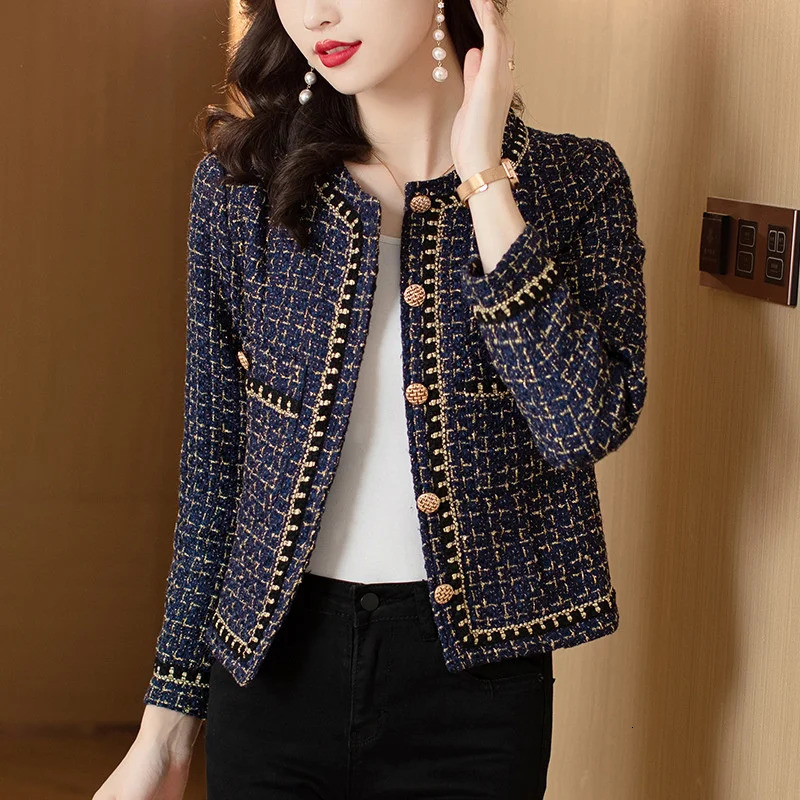 Womens Jacket 2024 Spring Autumn Tweed Coat Women Short Korean Fashion Elegant Female Woolen Tops Outerwear 250225