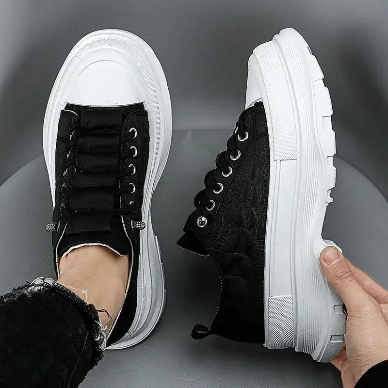 Canvas Mens Shoes Man High Heels Vulcanized Shoes Male Dance Footwear Platform Sneakers Quality Rubber Heightening Sports Shoes 250228
