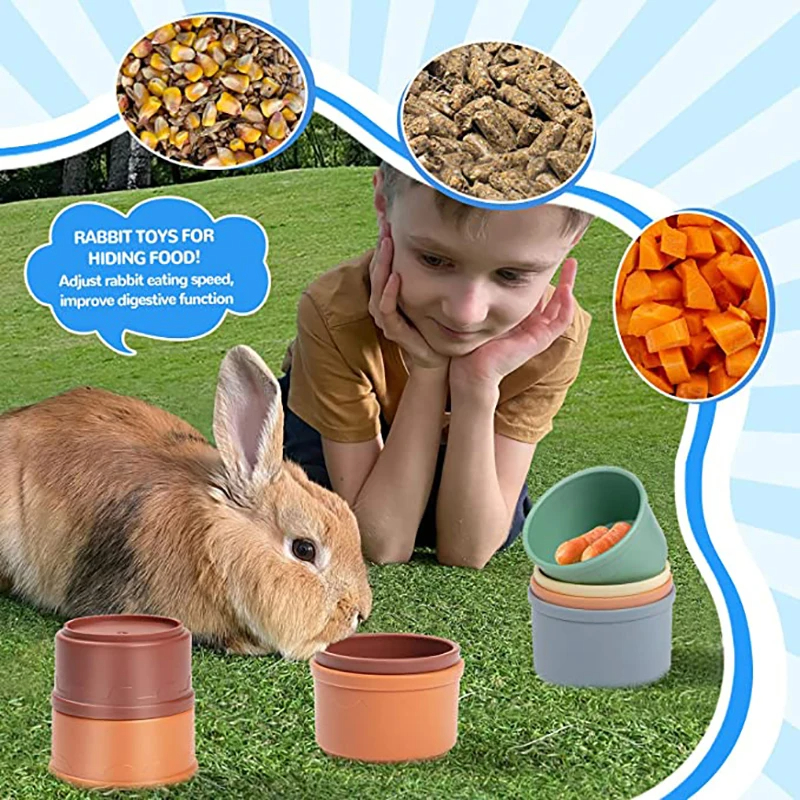 8PC Stacking Cups Toy For Rabbits Multi-Colored Reusable Small Animals Puzzle Toys For Hiding Food Playing Bunny Accessories Pet