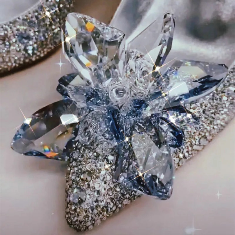High Heels Wedding Women Shoes Diamond Pumps Crystal Shoes Rhinestone Pointed Toe Glitter Party Sliver 250303