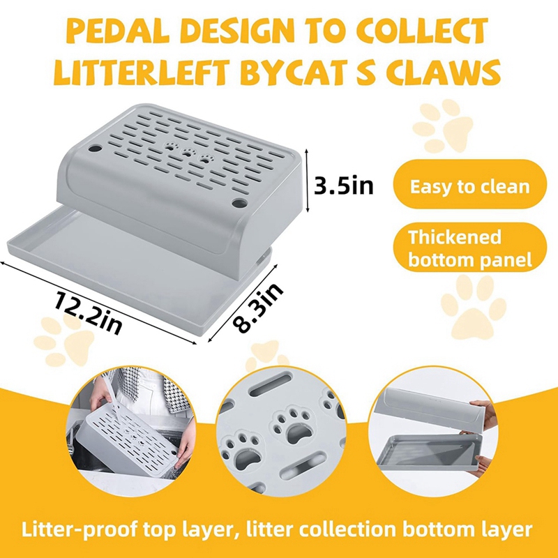 ABKP-Cat Litter Box Ramp With Filter Function, Double Layered Self-Cleaning Cat Litter Box Litter Trapper With Storage