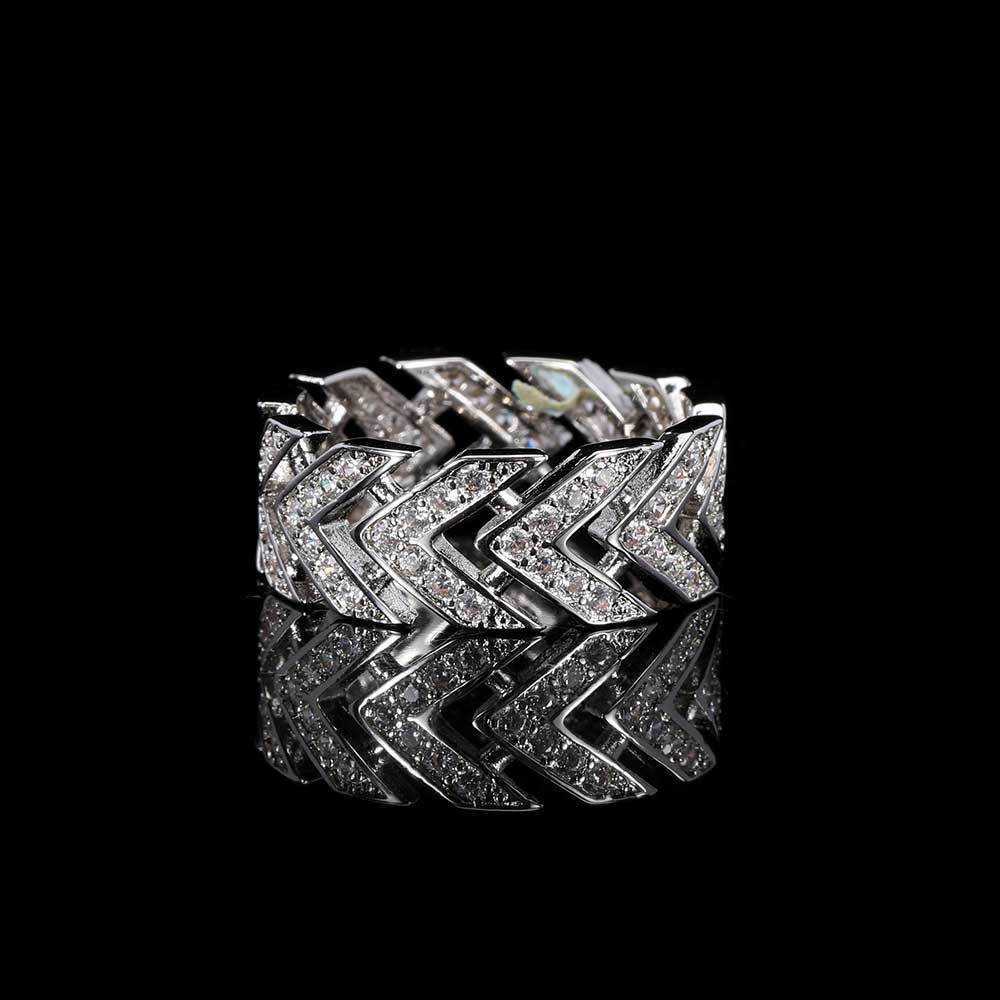 Couple Rings New hip hop V-shaped arrow ring real gold plated copper set zircon hiphop mens ring H25303