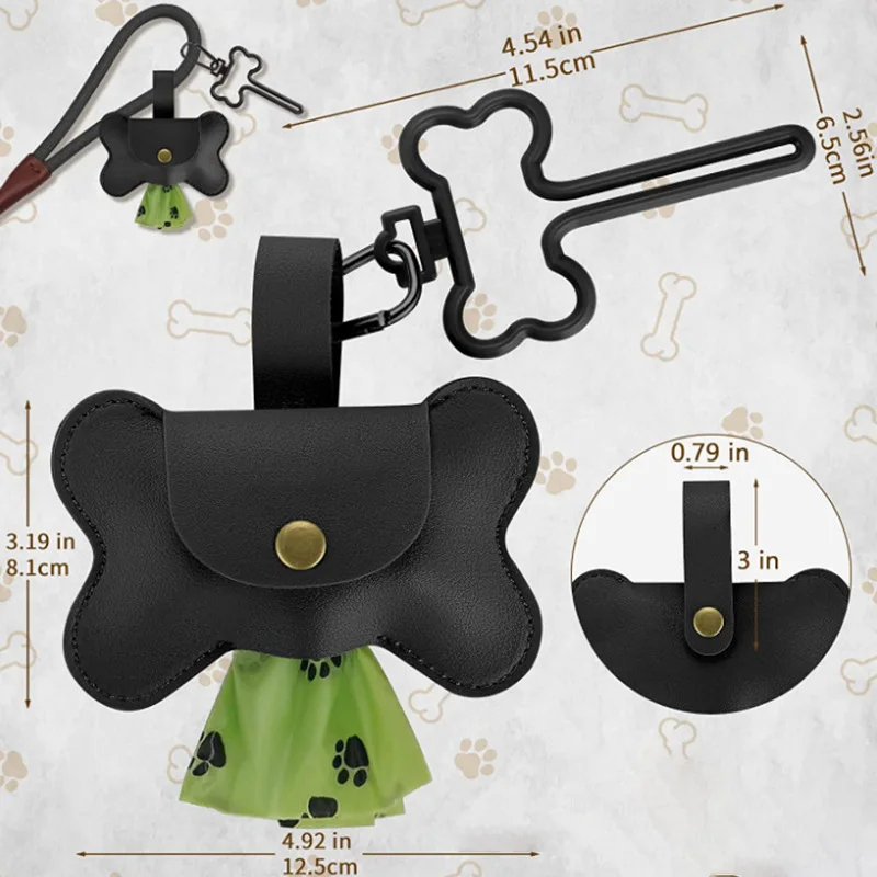 Dog Poop Pickup Bag Dispenser with Leash Clip Pet Waste Bag Dispenser for Dog Pooper Pet Outdoor PoopBag Leathers Holder