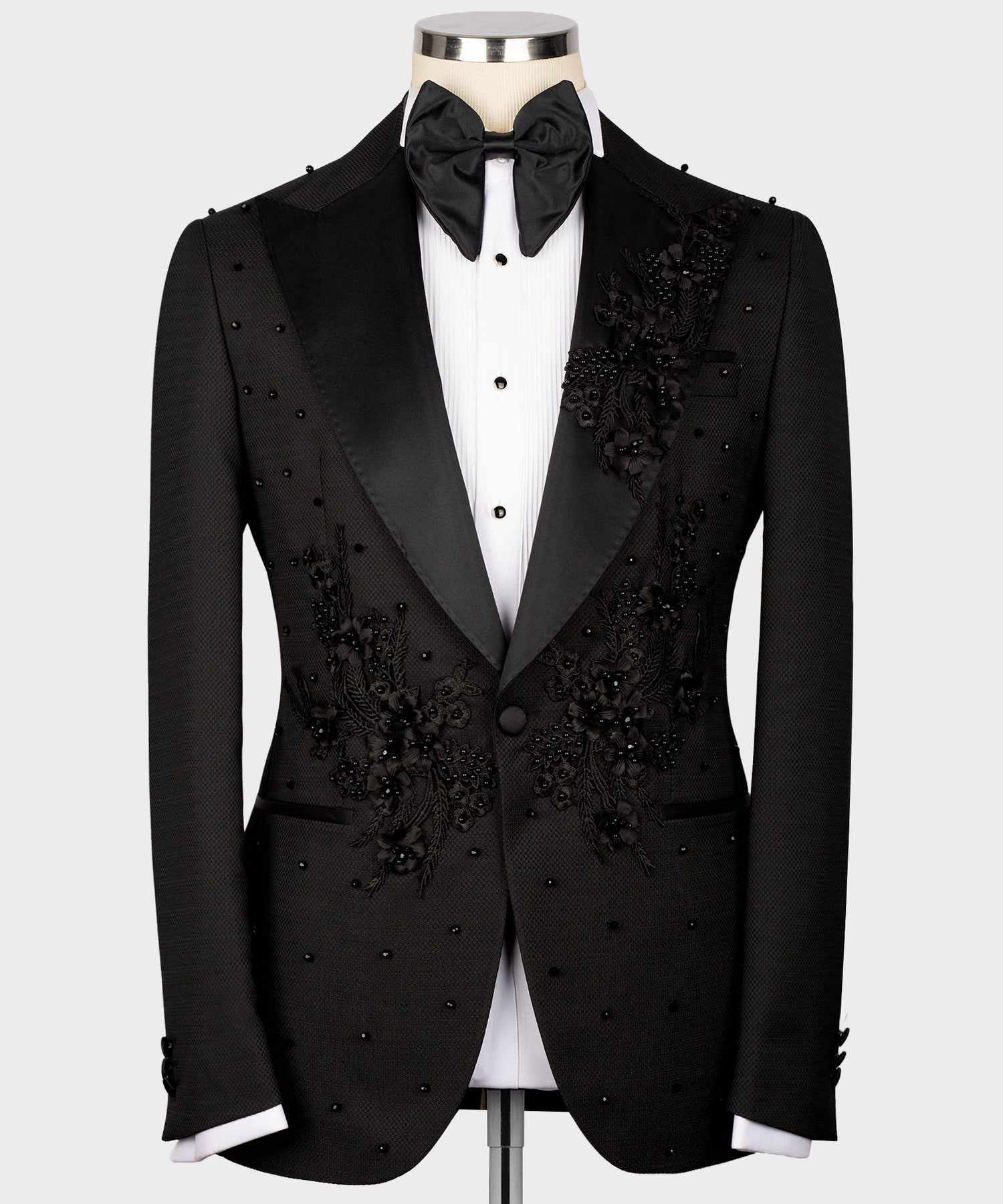 Fashion Wedding Tuxedos Appliques Beaded Men Suits Peaked Lapel 3 Piece Set Jacket Vest Pants Business Blazers Customized
