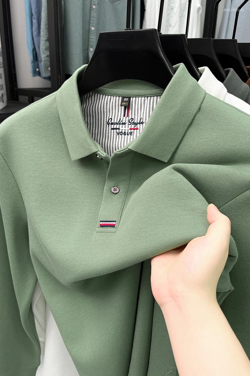 Men's Polos Luxury Embroidered Design Polo Shirt Long Sleeve Brand 2025 Autumn Wear Silk Cotton Comfortable Casual Fashion T-shirt