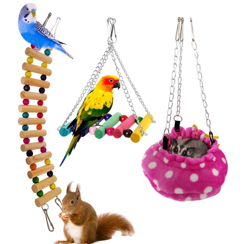 Chinchilla Wooden Ladder Bridge Toy Parrot Play Stand Climbing Toys Quick-Connect Zipper Small Animals Toys Durable With Hooks