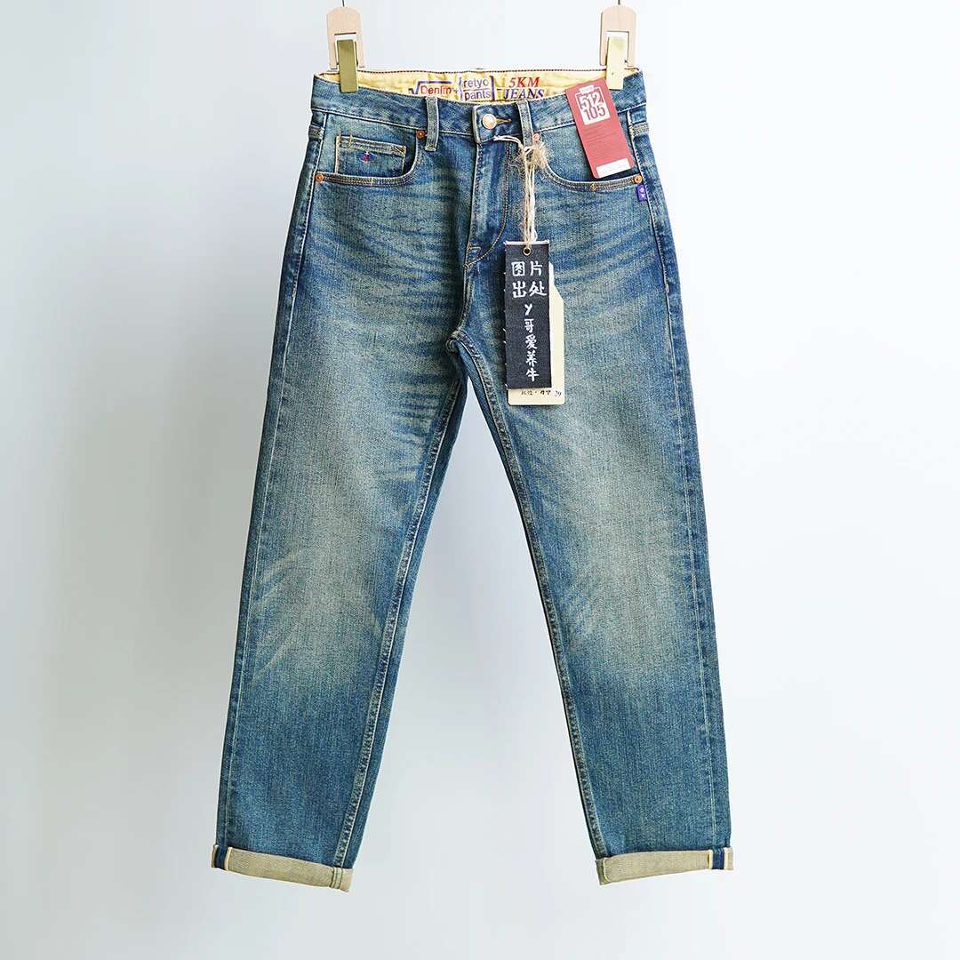 12.5Oz Red Seedge Vintage Denim Jeans For Men Spring Stretch Washed Pants American Casual Male 512 Tapered Straight Trousers