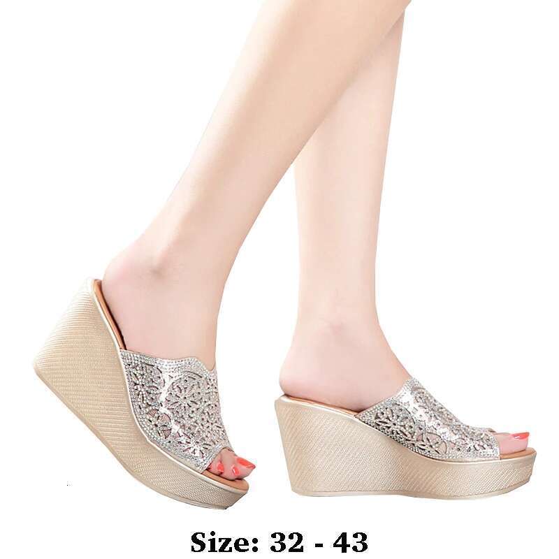 wedge quality summer sandals for women 8cm high heel new 2025 size 32 33 43 platform open toe elegant shoe sier