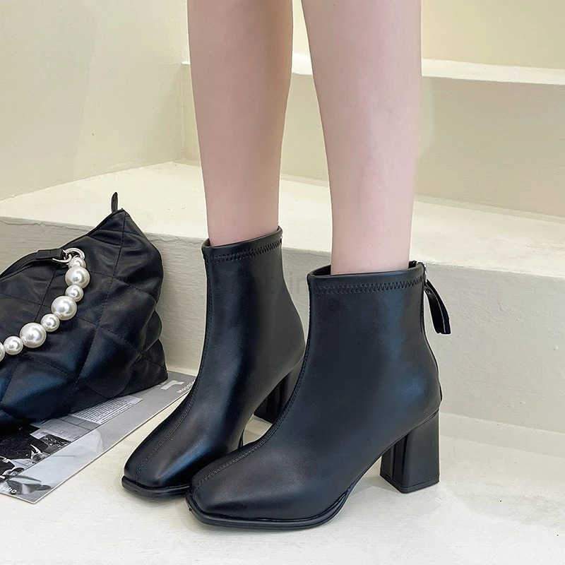 New Luxury Brand Wen Beige High H Ankle Boots 2022 Winter Fem Square Toe Boots High Quality Short Boots Botines Z250304