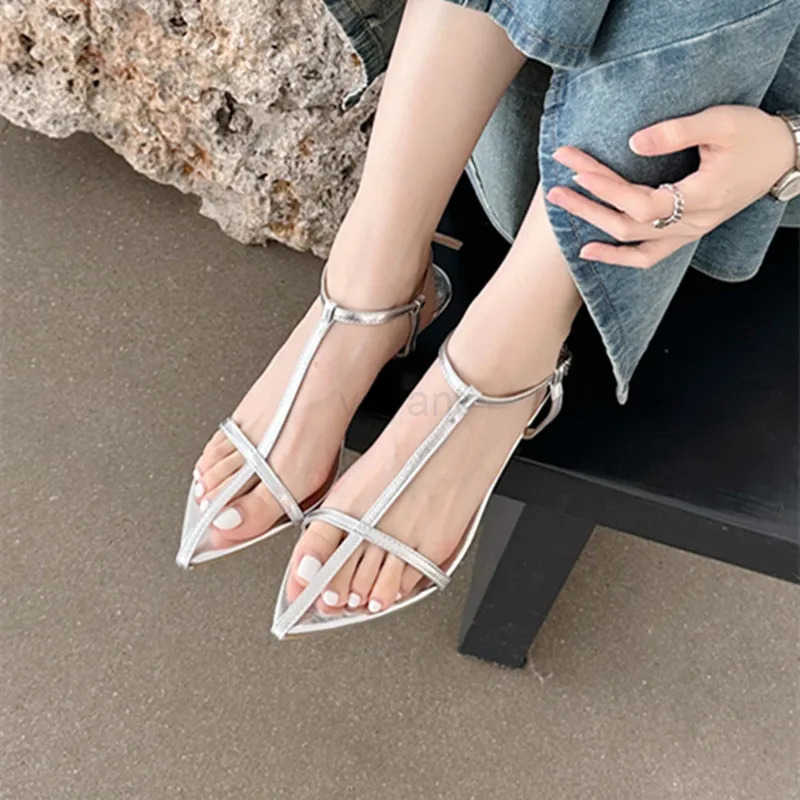 Bailamos Brand Wen Sandals Fi Narrow Band Low H Ladies Gladiator Shoes Pointed Toe Ankle Buckle Sandalas Zapatos Muje Z250304