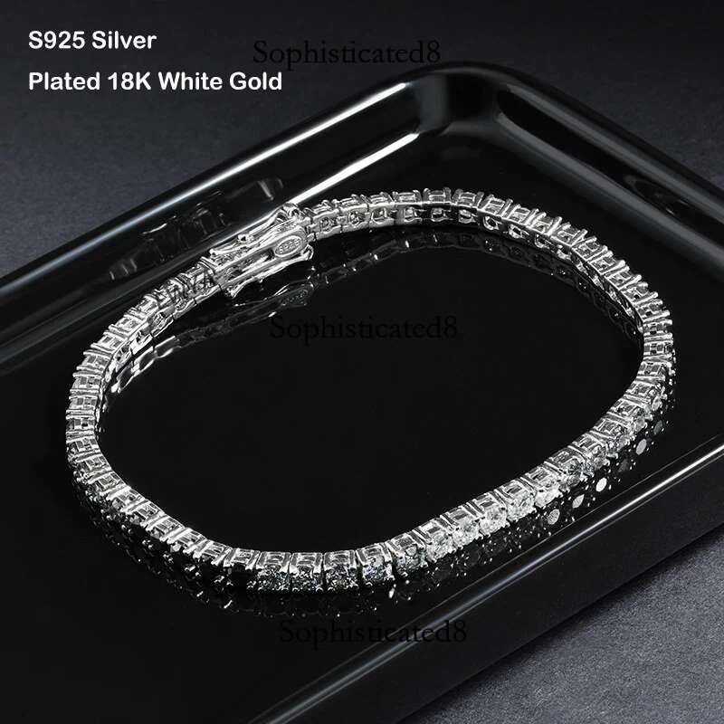 EWYA GRA Certified 3mm 0.1CT Gradient Color Black Grey White Moissanite Tennis Bracelet for Men Woman Sier k Bracelets