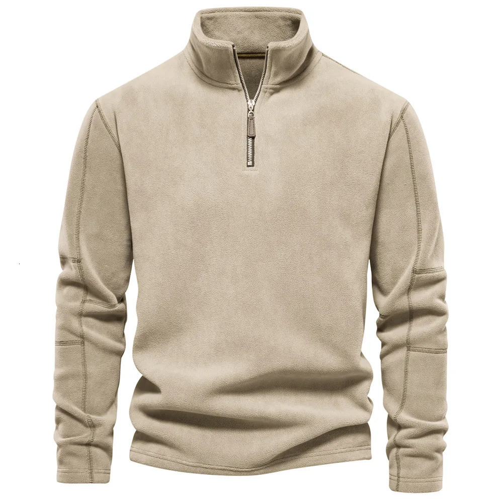 Autumn and Winter Men Sweater Lamb Wool Half High Neck Zipper Solid Color Warm Mens Pullover Casual Daily Sweatshirt 250304