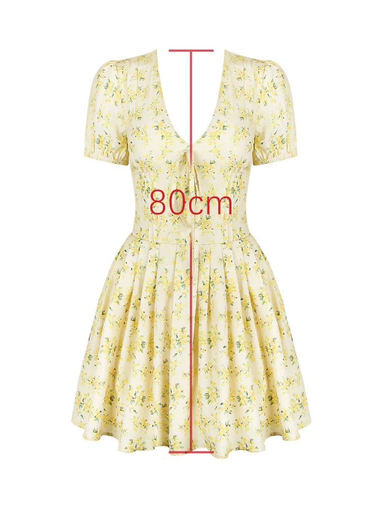 Suninhaart Fashion Summer Dresses 2024 Sexy Vneck Fluffy Sleeve Ruffle Dress Printed Holiday Party Casual Aline 250227Z