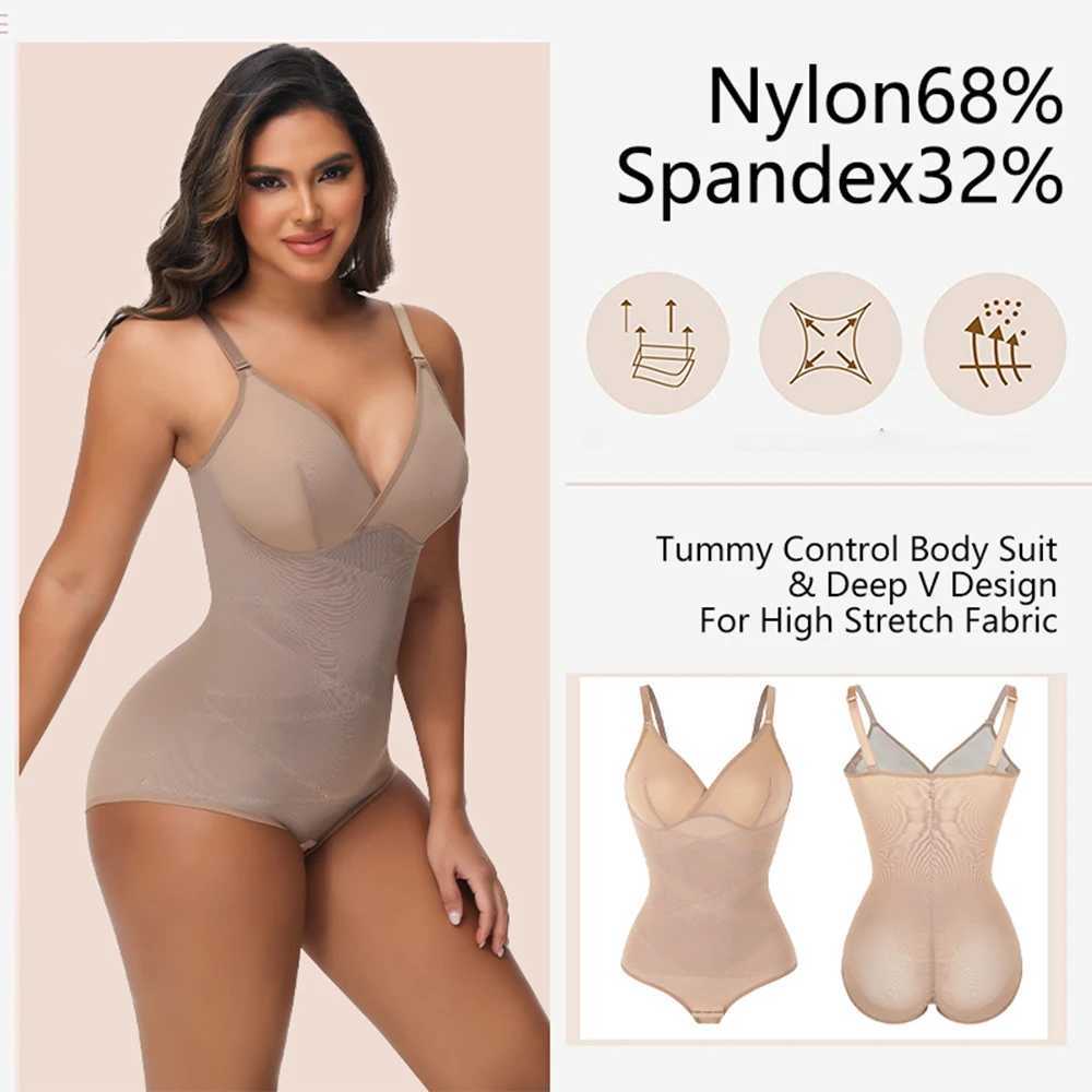 V Neck Shapewear Bodysuit Tummy Control Waist Trainer Body Shaper Open Crotch Shapewear Slimming Open Crotch UnderwearXJ250304