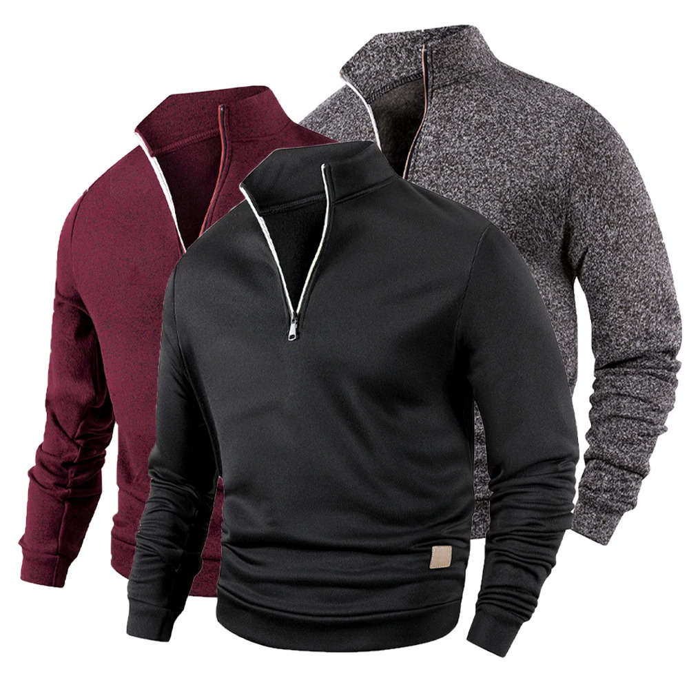 Autumn Mens Long Sleeve Pullover Solid Color Half Zipper Sweaters Vneck Male Casual Daily Warm Sweatshirts Coats 250304