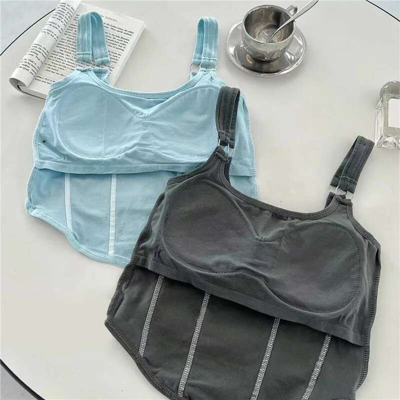 Spring Sexy New Print Letter Short Tank Tops Women'S Irregular Crop Top Y2k Summer Buckle Vest Embroidery With Bra Pad