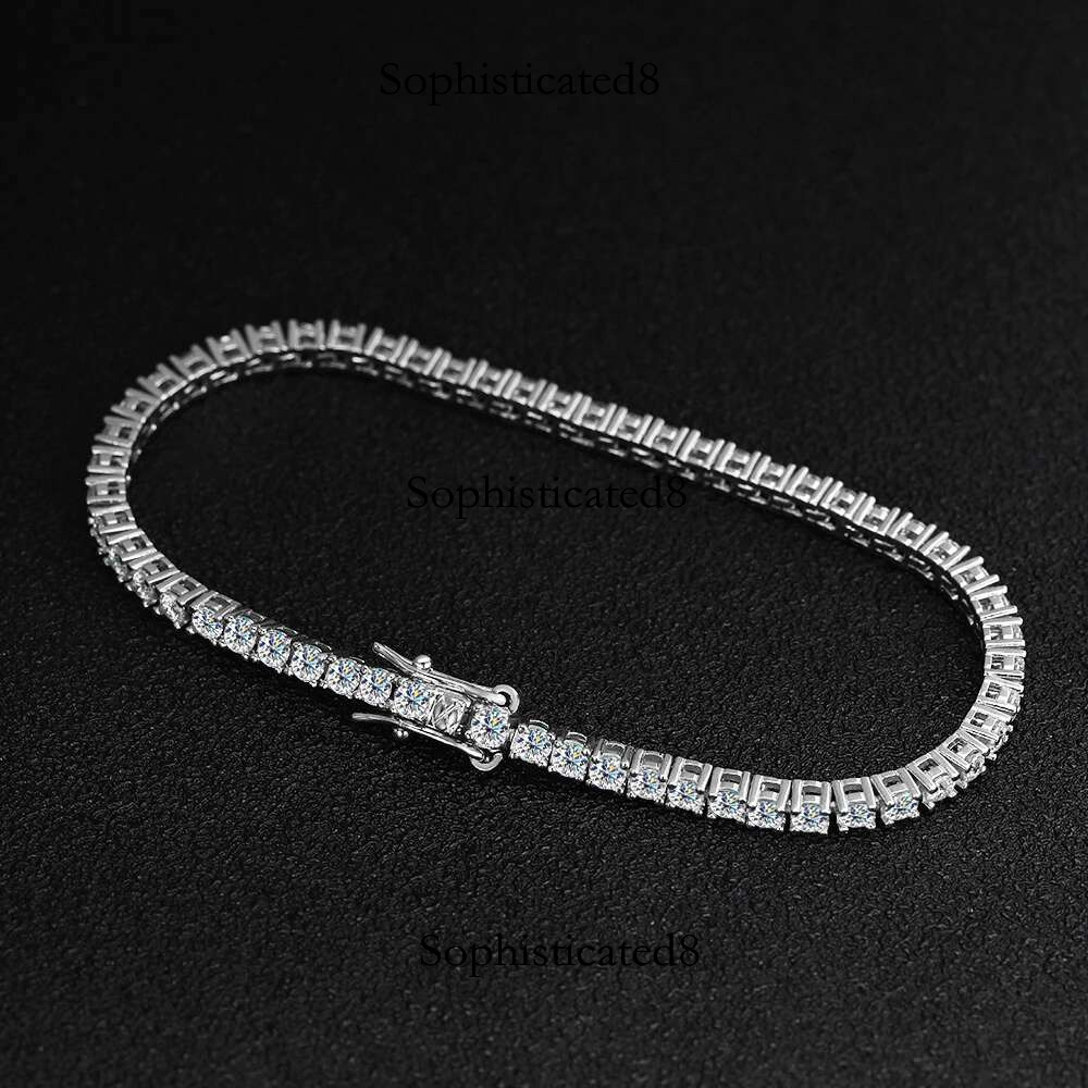 KNOBSPIN 2mm D Color Moissanite Tennis Bracelets for Woman Man Sparkg Dias with GRA s Sterg Sliver Hip Hop Bracelet
