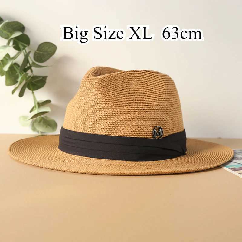 Large XL 63cm Travel Panama Sun Hat Mens Wedding Width Brim Fedora Str Beach Hat UV 80+XJ250304